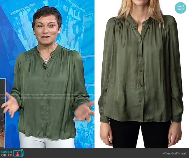 Zadig & Voltaire Pleated Satin Blouse in Used Khaki worn by Stephanie Gosk on Today