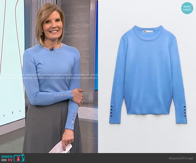 Zara Basic Knit Sweater in Cornflower Blue worn by Kate Snow on NBC News Daily