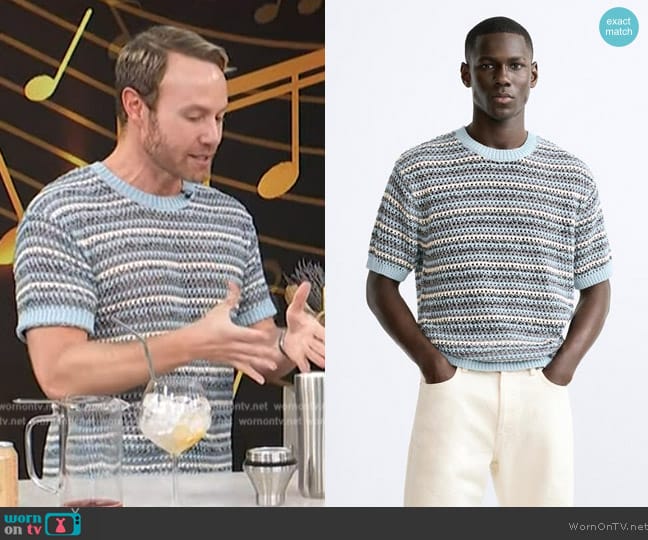 Zara Crochet Knit T-Shirt worn by Paul Zahn on Access Hollywood