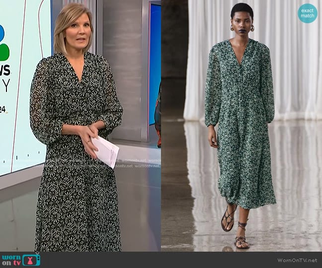 Zara Printed Midi Dress in Green worn by Kate Snow on NBC News Daily