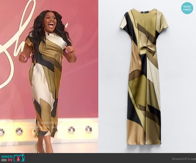 Zara Printed Satin Effect Midi Dress worn by Sherri Shepherd on Sherri