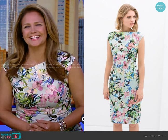 Zara Floral Boat Neck Dress worn by Michelle Charlesworth on Good Morning America