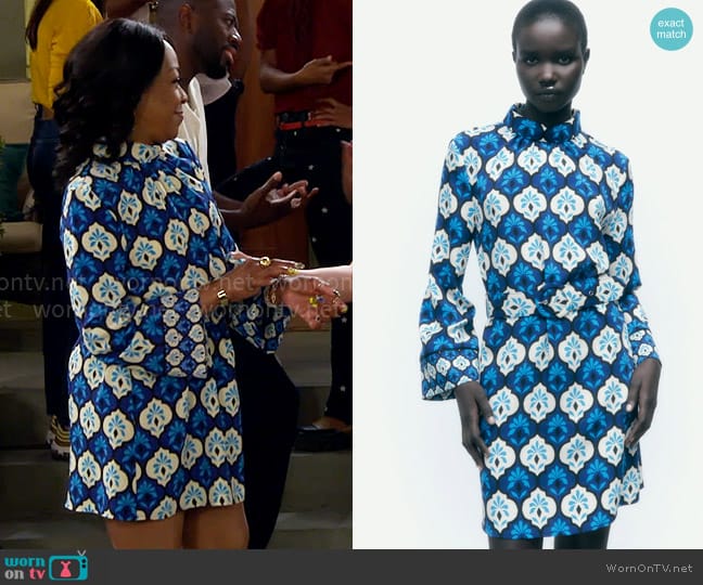 Zara Belted Printed Dress worn by Tina Butler (Tichina Arnold) on The Neighborhood