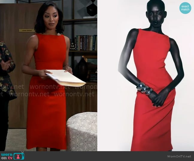 Zara Midi Dress with Slit worn by Jordan Ashford (Tanisha Mariko Harper) on General Hospital