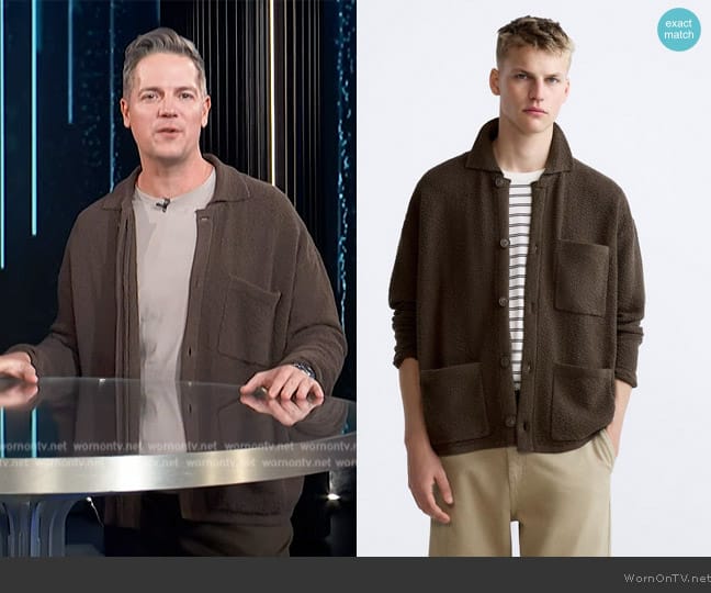 Zara Structured Boucle Cardigan worn by Jason Kennedy on E! News