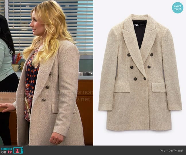 Zara Longline Wool Blend Boucle Blazer worn by Gemma (Beth Behrs) on The Neighborhood