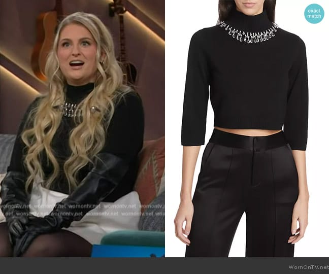 Zimmermann Matchmaker High Neck Crop Blouse worn by Meghan Trainor on The Kelly Clarkson Show