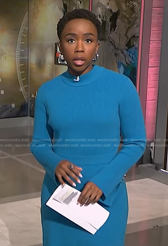 Zinhle's blue mock neck sweater dress on NBC News Daily