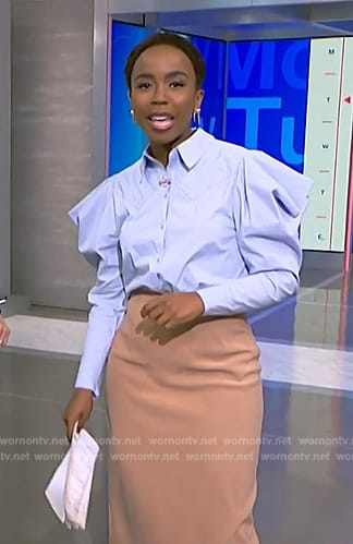 Zinhle’s blue puff sleeve top on NBC News Daily