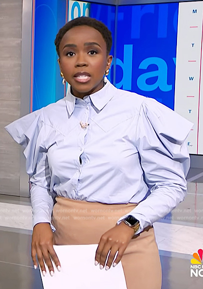 Zinhle's blue puff sleeve top on NBC News Daily