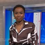 Zinhle Essamuah’s brown geometric print blouse on NBC News Daily