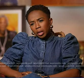 Zinhle’s denim puff sleeve top on NBC News Daily