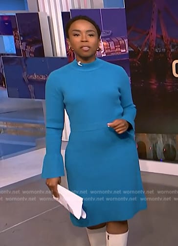 Zinhle’s blue mock neck sweater dress on NBC News Daily