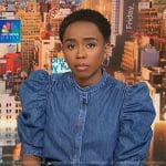 Zinhle's denim puff sleeve top on NBC News Daily