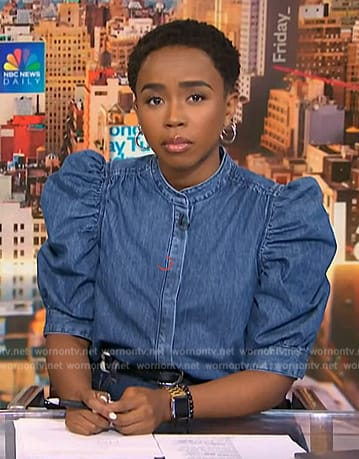 Zinhle’s denim puff sleeve top on NBC News Daily