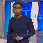 Zinhle’s navy asymmetric button dress on NBC News Daily