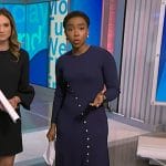 Zinhle’s navy asymmetric button dress on NBC News Daily