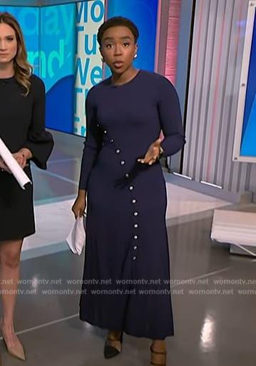 Zinhle’s navy asymmetric button dress on NBC News Daily