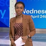 Zinhle's pink striped dress and brown blazer on NBC News Daily