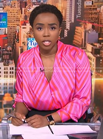 Zinhle’s pink striped wrap blouse on NBC News Daily