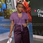 Zinhle's purple satin pants on NBC News Daily