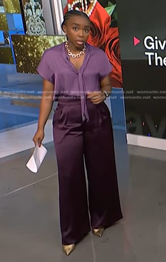 Zinhle’s purple satin pants on NBC News Daily