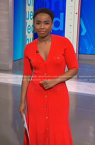 Zinhle’s red ribbed button front dress on NBC News Daily