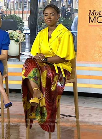 Zinhle Essamuah’s yellow puff sleeve top and skirt on Today