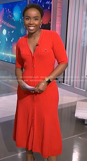 Zinhle’s red ribbed button front dress on NBC News Daily