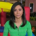 Zohreen Shah’s green ribbed cardigan top on Good Morning America