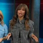 Zuri’s black denim shirt and mini skirt on Access Hollywood