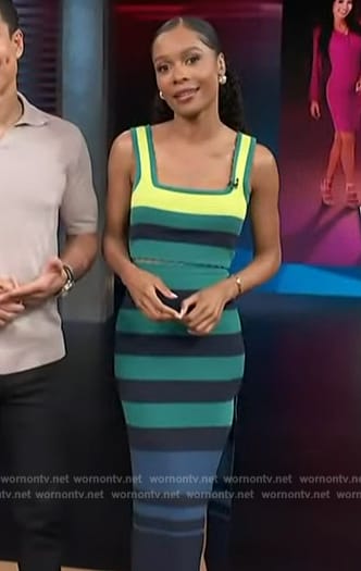 Zuri’s green striped knit top and skirt on Access Hollywood