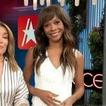 Zuri’s white pinstripe vest and pants on Access Hollywood