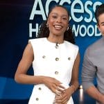 Zuri’s white button vest and mini skirt on Access Hollywood