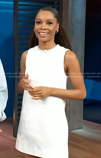 Zuri's white embellished neck mini dress on Access Hollywood