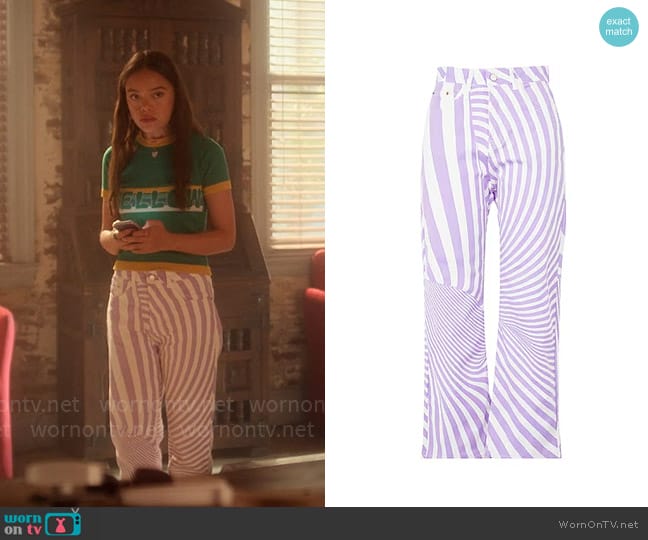 8 by Yoox Printed Organic Cotton Straight Cut Jean worn by Minnie 'Mouse' Honrada (Malia Pyles) on Pretty Little Liars Original Sin