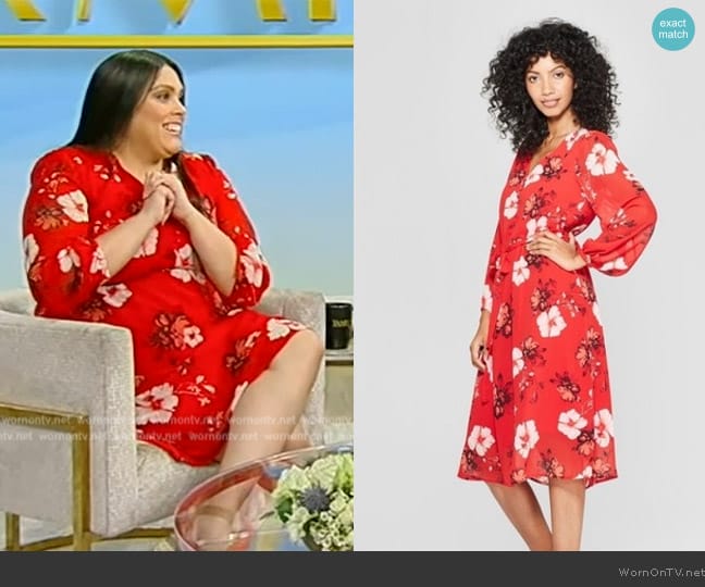 Target A new day red floral dress worn by Anthena Valentine on Tamron Hall Show