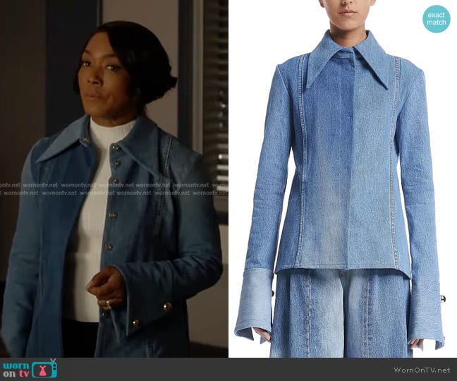 A.W.A.K.E. MODE Fitted Denim Shirt worn by Athena Grant (Angela Bassett) on 9-1-1