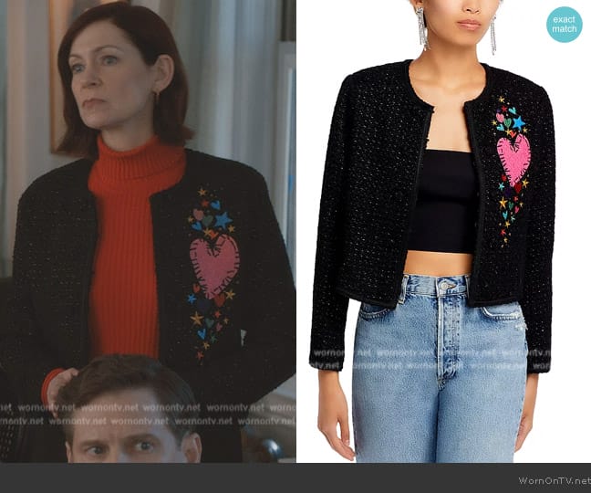 AQUA x Kerri Rosenthal Heart Patch Boucle Jacket worn by Elsbeth Tascioni (Carrie Preston) on Elsbeth