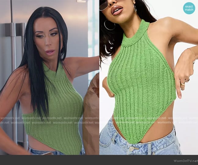 ASOS Knitted halter cami with shaped hem in boucle yarn in green worn by  on The Real Housewives of New Jersey