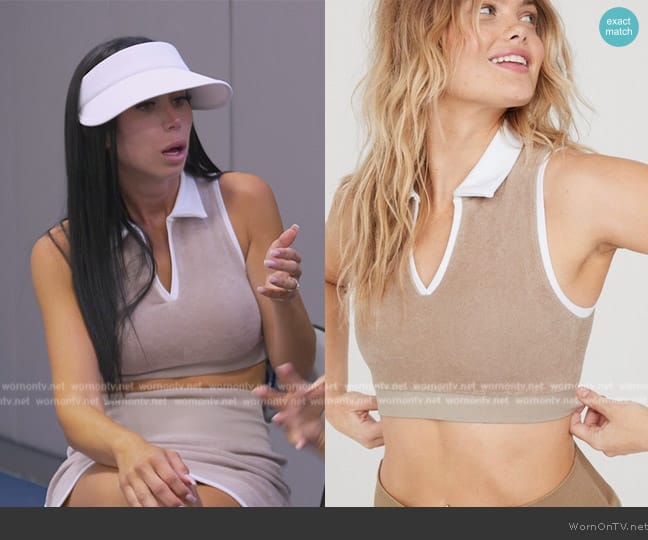 Aerie Hole-In-One Terry Polo Sports Bra in worn by  on The Real Housewives of New Jersey