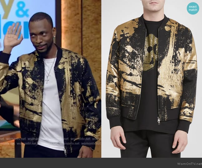 Alexander McQueen Goil Foil Bomber Jacket worn by Jay Pharoah on Live with Kelly and Mark