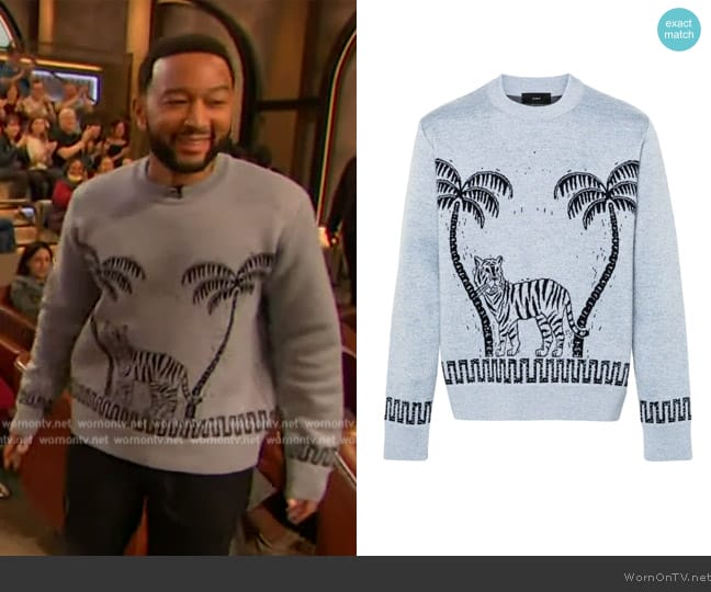 Alanui Wood Block patterned-jacquard jumper worn by John Legend on The Drew Barrymore Show