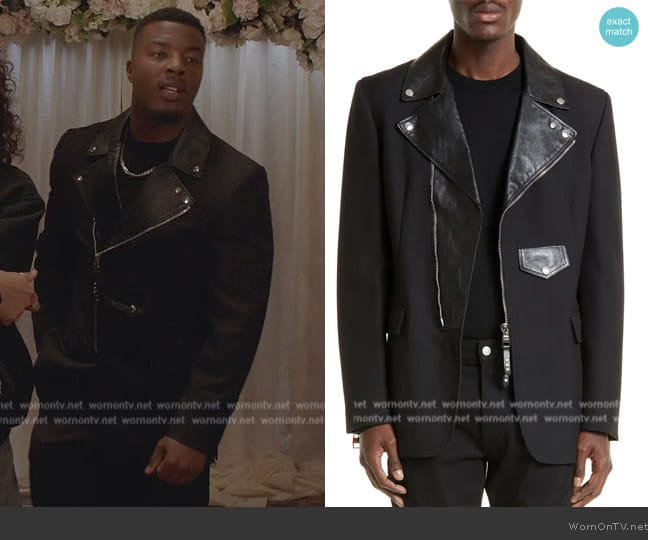 Alexander McQueen Moto Wool & Leather Blazer worn by Spencer James (Daniel Ezra) on All American