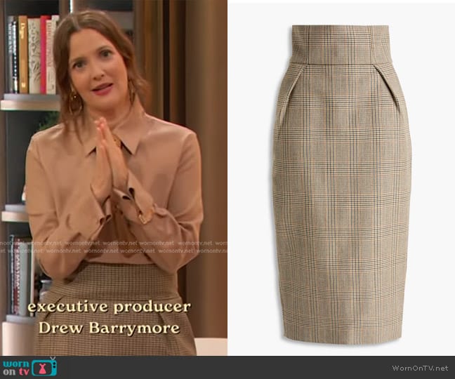 Alexandre Vauthier Check Pencil Skirt worn by Drew Barrymore on The Drew Barrymore Show