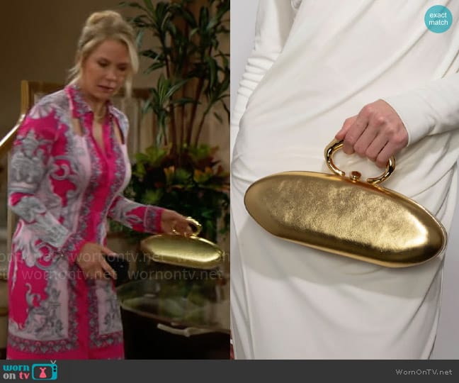 Alexis Bittar Molten Gold Bullet Minaudière worn by Brooke Logan (Katherine Kelly Lang) on The Bold and the Beautiful