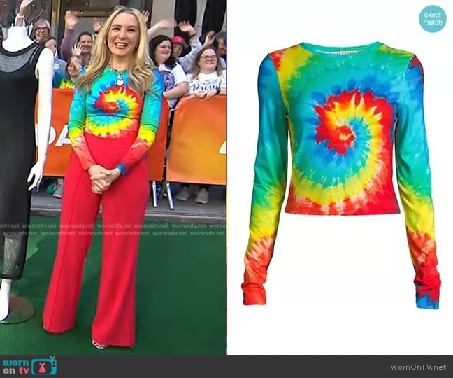 Alice + Olivia Delaina Rainbow Tie Dye Crew Top worn by Chassie Post on Today