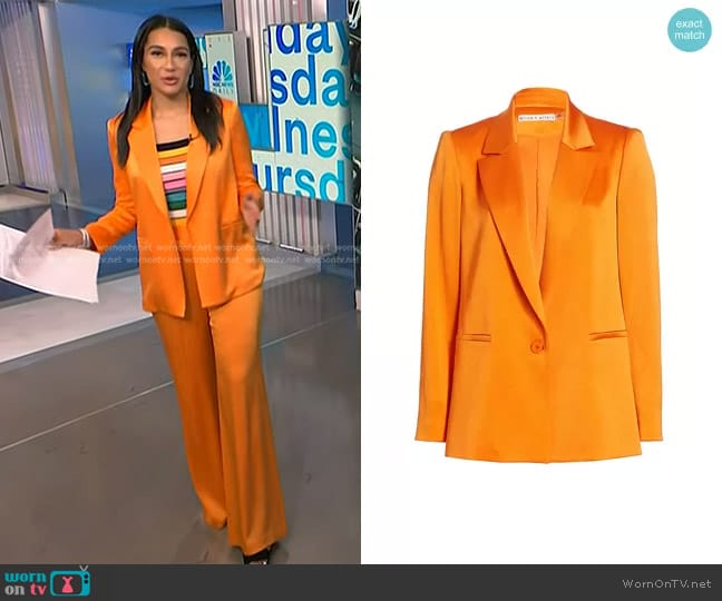 Alice + Olivia Denny Single-Breasted Blazer in Tangerine worn by Morgan Radford on NBC News Daily