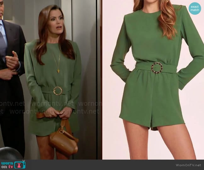 Amanda Uprichard Baldwin Romper in Cactus worn by Chelsea Lawson (Melissa Claire Egan) on The Young and the Restless