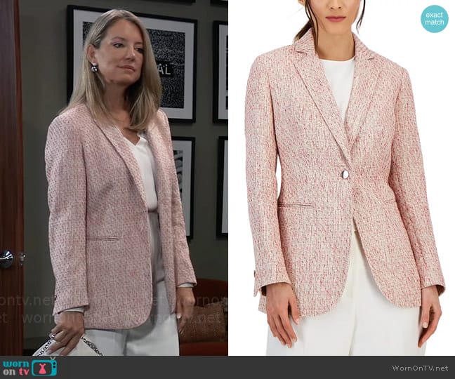 Anne Klein Tweed One-Button Notched-Collar Jacket worn by Nina Reeves (Cynthia Watros) on General Hospital